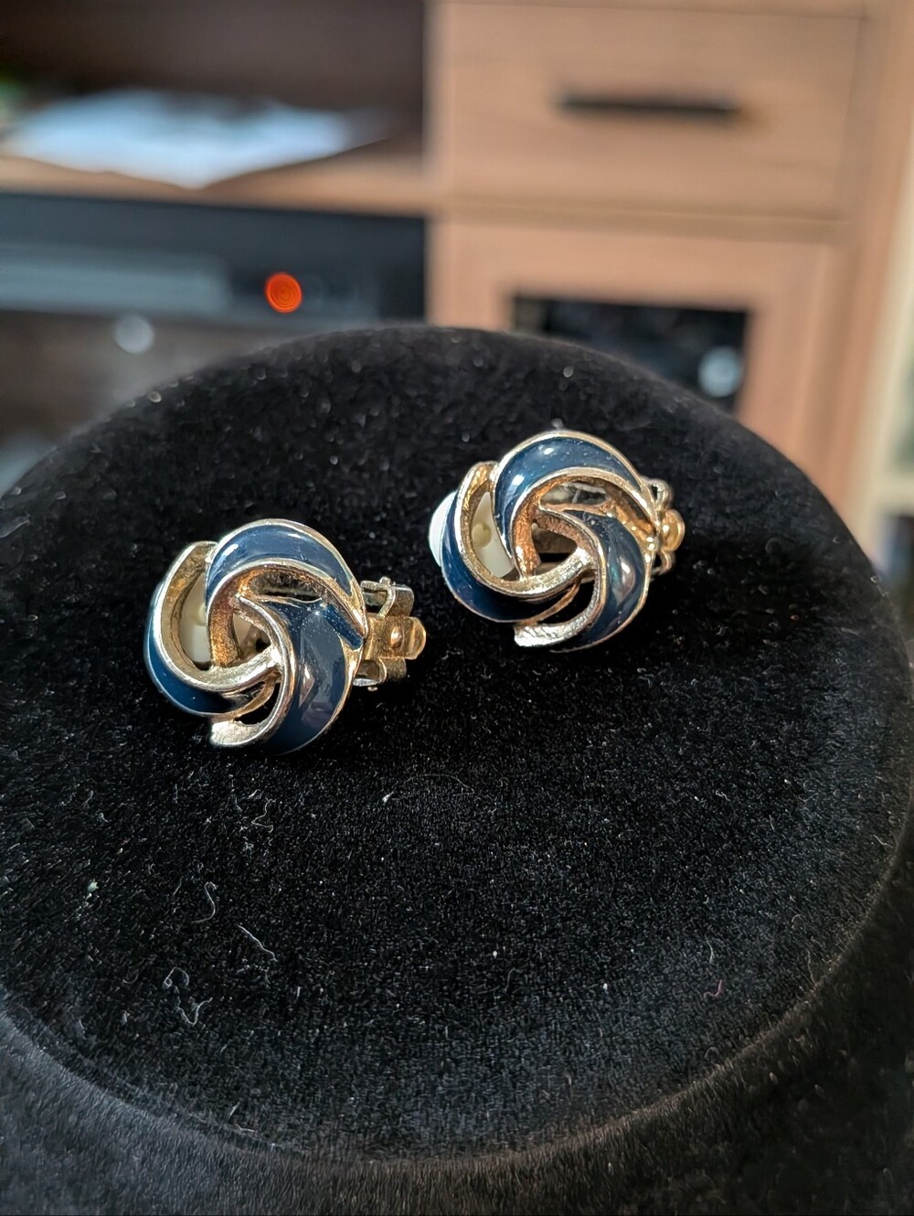Silver-tone and Navy Earrings